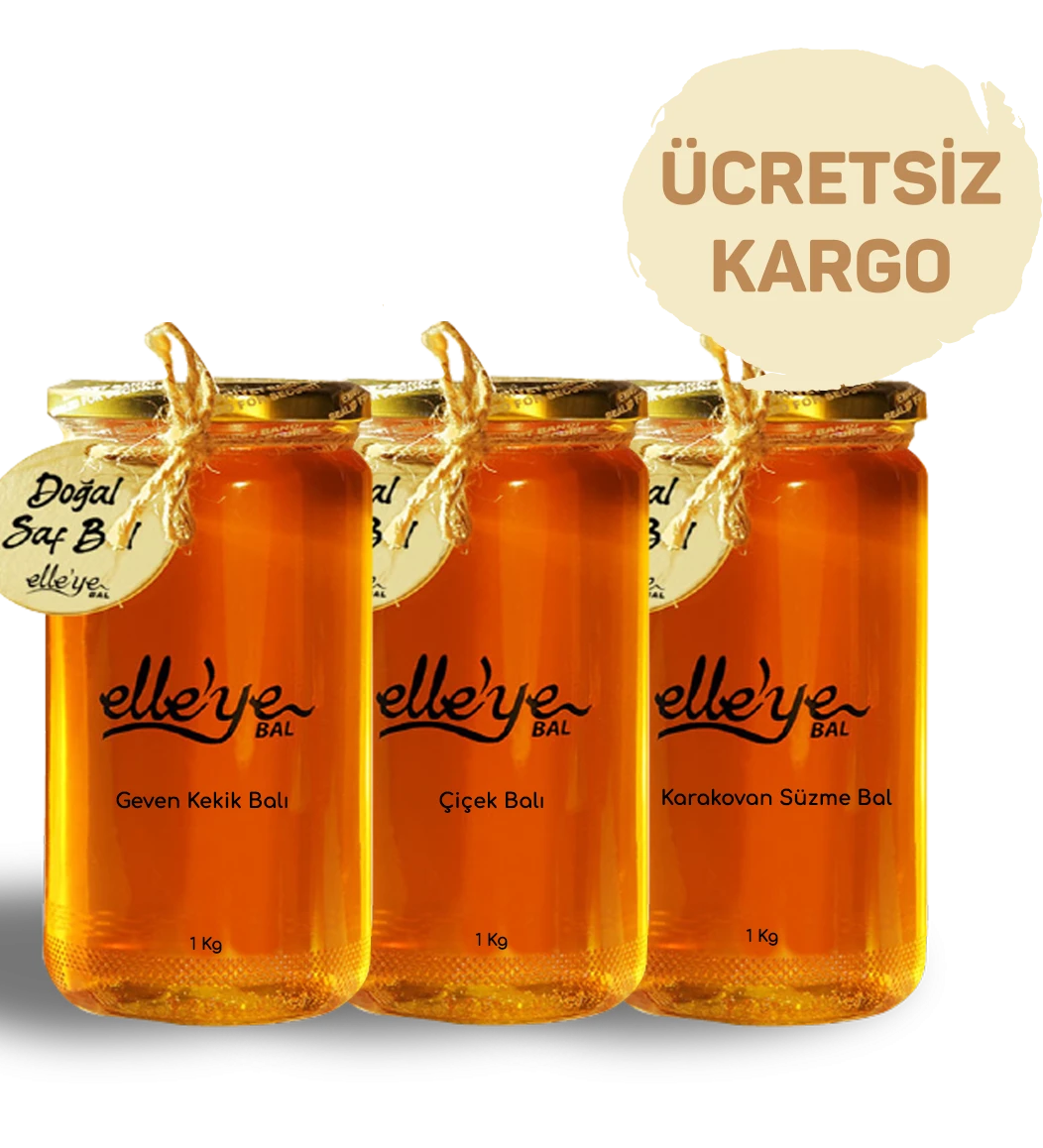 elle’ye Doğal Bal Geven Kekik Balı 1 Kg + Çiçek Balı 1 Kg + Karakovan Süzme Bal 1 Kg